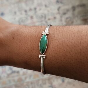 Sterling Silver Turquoise Marquise Bangle Bracelet - Green Turquoise